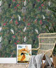 Load image into Gallery viewer, Australia Wallpaper • Cockatoos, Koalas, Parrots, Finches • Milton &amp; King USA • Green Wallpaper Insitu