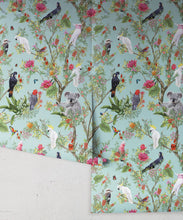Load image into Gallery viewer, Australia Wallpaper • Cockatoos, Koalas, Parrots, Finches • Milton &amp; King USA • Mint Green Wallpaper Roll