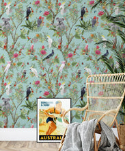 Load image into Gallery viewer, Australia Wallpaper • Cockatoos, Koalas, Parrots, Finches • Milton &amp; King USA • Mint Green Wallpaper Insitu