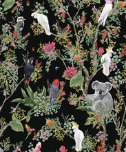 Load image into Gallery viewer, Australia Wallpaper • Cockatoos, Koalas, Parrots, Finches • Milton &amp; King USA • Black Wallpaper Swatch
