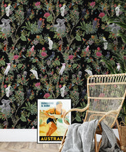 Load image into Gallery viewer, Australia Wallpaper • Cockatoos, Koalas, Parrots, Finches • Milton &amp; King USA • Black Wallpaper Insitu