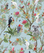 Load image into Gallery viewer, Australia Wallpaper • Cockatoos, Koalas, Parrots, Finches • Milton &amp; King USA • Aqua Wallpaper Swatch