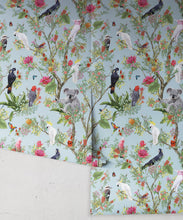 Load image into Gallery viewer, Australia Wallpaper • Cockatoos, Koalas, Parrots, Finches • Milton &amp; King USA • Aqua Wallpaper Roll