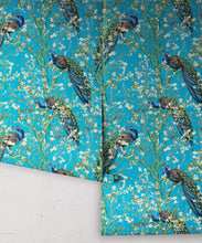 Load image into Gallery viewer, Almond Blossom Wallpaper • Chinoiserie Wallpaper • Wallpaper with Peacocks • Light Blue Duck Egg Wallpaper • Rolls