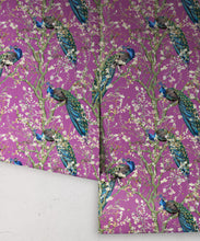 Load image into Gallery viewer, Almond Blossom Wallpaper • Chinoiserie Wallpaper • Wallpaper with Peacocks • Purple Eggplant Wallpaper • Rolls