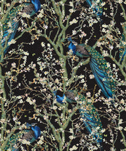 Load image into Gallery viewer, Almond Blossom Wallpaper • Chinoiserie Wallpaper • Wallpaper with Peacocks • Black Night Wallpaper • Swatch