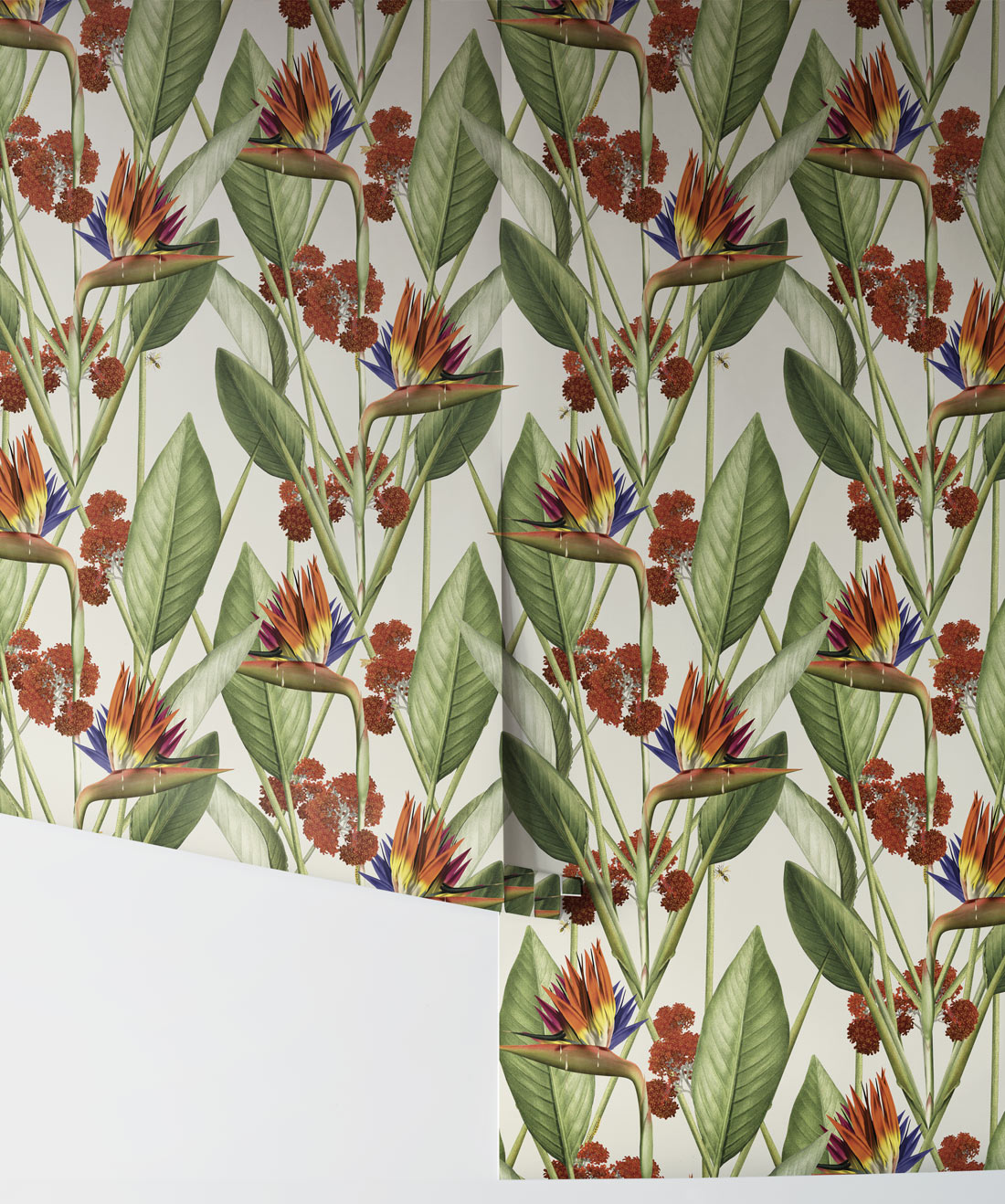 Birds Of Paradise in Canvas is a large scale floral wallpaper