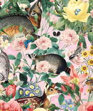 Load image into Gallery viewer, Bush Bouquet Spring Wallpaper • Coral Colored Wallpaper • Assorted Color and Multi-color wallpaper • Floral Wallpaper • Wallpaper With Forest Animals • Swatch
