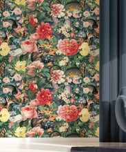 Load image into Gallery viewer, Bush Bouquet Spring Wallpaper • Nightfall Colored Wallpaper • Assorted Color and Multi-color wallpaper • Floral Wallpaper • Wallpaper With Forest Animals • Insitu