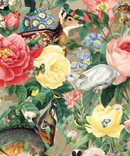 Load image into Gallery viewer, Bush Bouquet Spring Wallpaper • Brown Oak Colored Wallpaper • Assorted Color and Multi-color wallpaper • Floral Wallpaper • Wallpaper With Forest Animals • Swatch