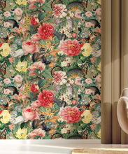Load image into Gallery viewer, Bush Bouquet Spring Wallpaper • Brown Oak Colored Wallpaper • Assorted Color and Multi-color wallpaper • Floral Wallpaper • Wallpaper With Forest Animals • Insitu