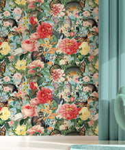 Load image into Gallery viewer, Bush Bouquet Spring Wallpaper • Blue Sky Colored Wallpaper • Assorted Color and Multi-color wallpaper • Floral Wallpaper • Wallpaper With Forest Animals • Insitu