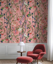 Load image into Gallery viewer, Empress Wallpaper • Romantic Wallpaper • Floral Wallpaper • Chinoiserie Wallpaper • Coral color wallpaper insitu
