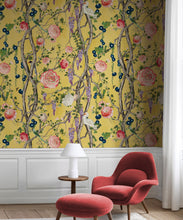 Load image into Gallery viewer, Empress Wallpaper • Romantic Wallpaper • Floral Wallpaper • Chinoiserie Wallpaper • Yellow color wallpaper insitu • Honey