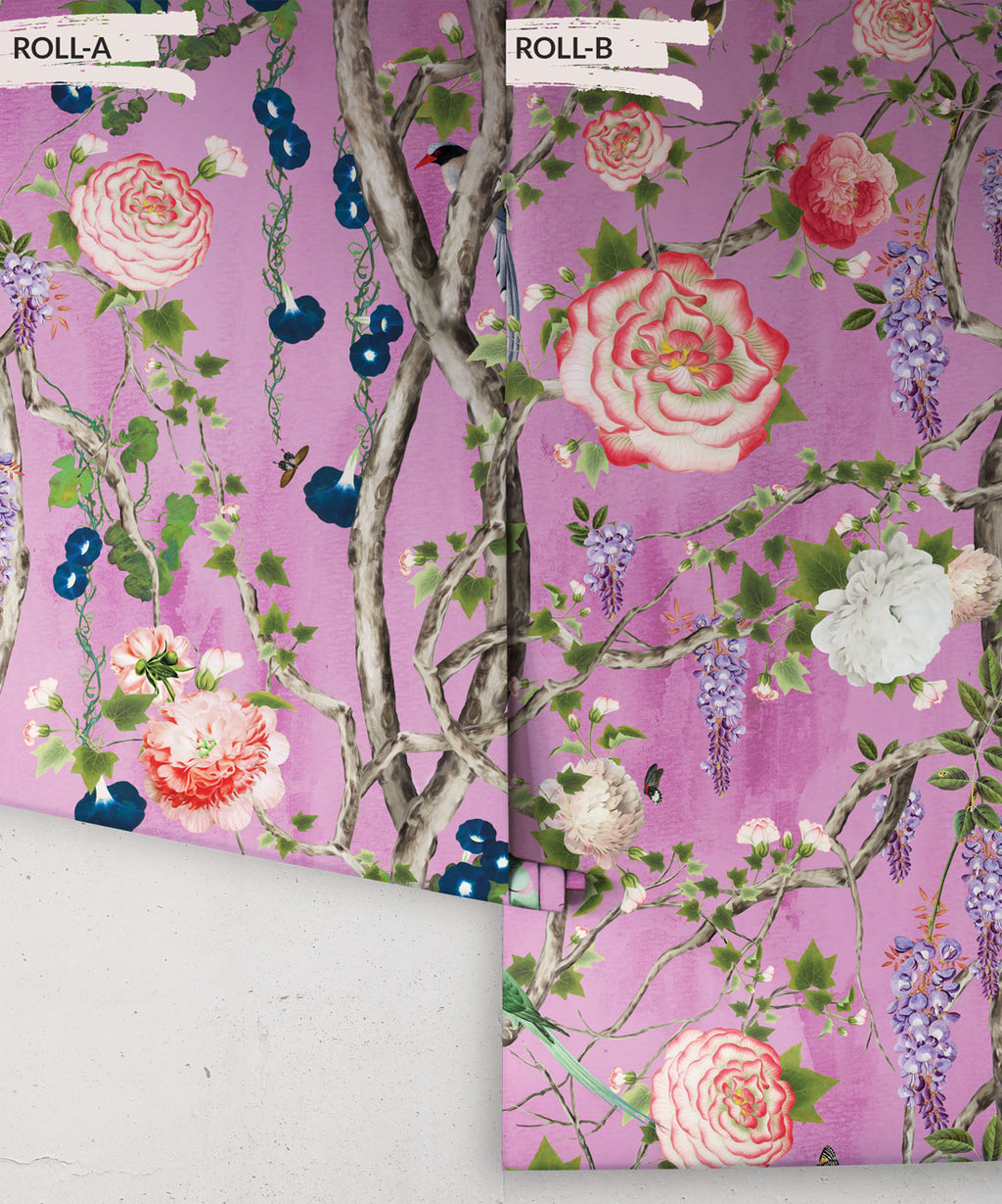 Empress Wallpaper • Romantic Wallpaper • Floral Wallpaper • Chinoiserie Wallpaper • Plum color wallpaper rolls