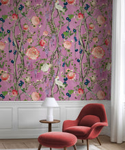 Load image into Gallery viewer, Empress Wallpaper • Romantic Wallpaper • Floral Wallpaper • Chinoiserie Wallpaper • Plum color wallpaper insitu