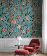 Load image into Gallery viewer, Empress Wallpaper • Romantic Wallpaper • Floral Wallpaper • Chinoiserie Wallpaper • Light Blue color wallpaper insitu • Sky