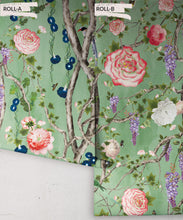 Load image into Gallery viewer, Empress Wallpaper • Romantic Wallpaper • Floral Wallpaper • Chinoiserie Wallpaper • Green color wallpaper rolls • Tea Garden