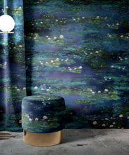 Load image into Gallery viewer, Water Lillies Wallpaper • Abstract Wallpaper • Dreamy Wallpaper • Blue Wallpaper • Insitu