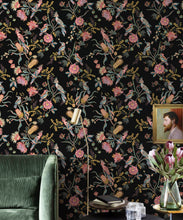 Load image into Gallery viewer, Matilda Wallpaper • Cockatoo, kookaburra • Australian Wallpaper • Milton &amp; King USA • Night Insitu