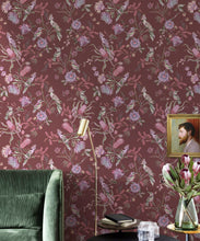 Load image into Gallery viewer, Matilda Wallpaper • Cockatoo, kookaburra • Australian Wallpaper • Milton &amp; King USA • Plum Insitu