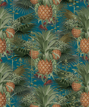 Load image into Gallery viewer, Pineapple Harvest in Blue Moonis a Maximalist wallpaper