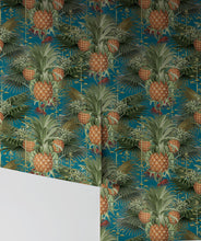 Load image into Gallery viewer, Pineapple Harvest in Blue Moonis a Maximalist wallpaper