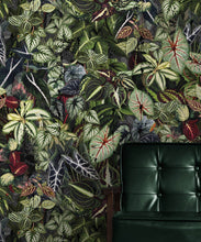 Load image into Gallery viewer, Verde Wallpaper • Green Leaf Wallpaper • Botanical Wallpaper • Night • Insitu