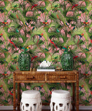 Load image into Gallery viewer, Copacabana Wallpaper • Tropical Bird Wallpaper • Coral • Insitu