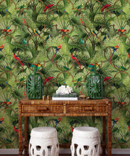 Load image into Gallery viewer, Copacabana Wallpaper • Tropical Bird Wallpaper • Greenery • Insitu