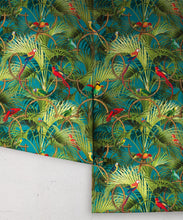 Load image into Gallery viewer, Copacabana Wallpaper • Tropical Bird Wallpaper • Oxford Blue • Roll