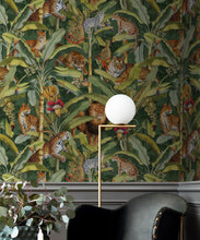 Load image into Gallery viewer, Felis Wallpaper • Animal Wallpaper with Lions, Tigers &amp; Leopards • Jungle Green • Insitu