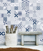 Load image into Gallery viewer, Cement Tiles Blue Wallpaper