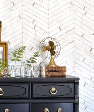 Load image into Gallery viewer, Distressed timber chevron is a white timber chevron wallpaper