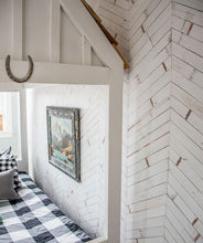 Load image into Gallery viewer, Distressed timber chevron is a white timber chevron wallpaper