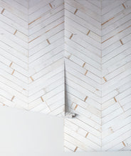 Load image into Gallery viewer, Distressed timber chevron is a white timber chevron wallpaper