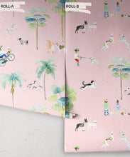 Load image into Gallery viewer, At The Dog Park Wallpaper • Kids Wallpaper • Pink • Rolls
