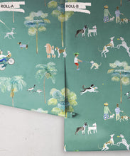 Load image into Gallery viewer, At The Dog Park Wallpaper • Kids Wallpaper • Turquoise • Rolls
