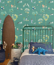 Load image into Gallery viewer, At The Dog Park Wallpaper • Kids Wallpaper • Turquoise • Insitu