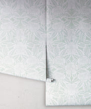 Load image into Gallery viewer, Calcutta Wallpaper • Flower and Leaf Motif Design • Ethnic Wallpaper • Aqua Wallpaper • Rolls