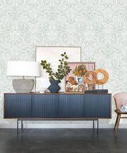 Load image into Gallery viewer, Calcutta Wallpaper • Flower and Leaf Motif Design • Ethnic Wallpaper • Aqua Wallpaper • Insitu