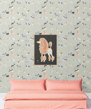 Load image into Gallery viewer, Doggies Wallpaper • Dog Wallpaper • Beige • Insitu with salmon colored sofa