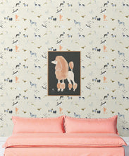 Load image into Gallery viewer, Doggies Wallpaper • Dog Wallpaper • Cream • Insitu with salmon colored sofa