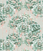 Load image into Gallery viewer, Succulents Wallpaper Green Beige • Cactus Wallpaper • Desert Wallpaper Swatch on grey background