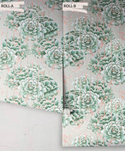 Load image into Gallery viewer, Succulents Wallpaper Green Beige • Cactus Wallpaper • Desert Wallpaper rolls on grey background