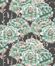 Load image into Gallery viewer, Succulents Wallpaper Green Charcoal • Cactus Wallpaper • Desert Wallpaper Swatch on black background