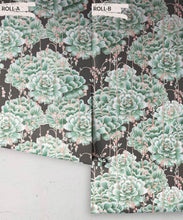 Load image into Gallery viewer, Succulents Wallpaper Green Charcoal • Cactus Wallpaper • Desert Wallpaper rolls on black background