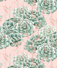 Load image into Gallery viewer, Succulents Wallpaper Green Pink • Cactus Wallpaper • Desert Wallpaper Swatch on pink background
