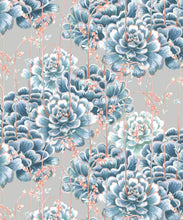 Load image into Gallery viewer, Succulents Wallpaper Steel Blue • Cactus Wallpaper • Desert Wallpaper Swatch on grey background
