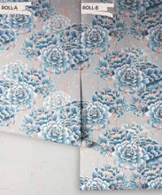 Load image into Gallery viewer, Succulents Wallpaper Steel Blue • Cactus Wallpaper • Desert Wallpaper rolls on grey background